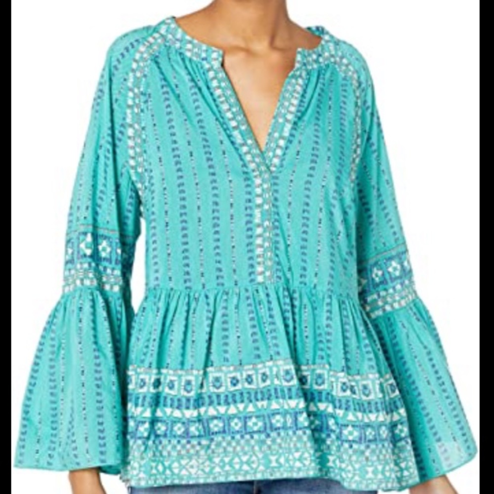 Worn once! BCBGMaxazria Kaley Printed Bell Top - Picture 8 of 8